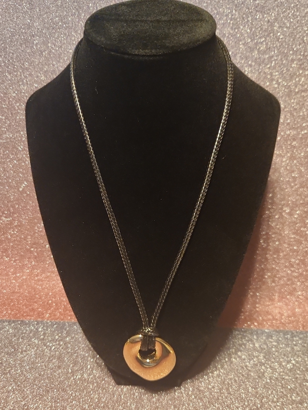 Open Edit Black Cord Necklace with Gold-Tone Pendant